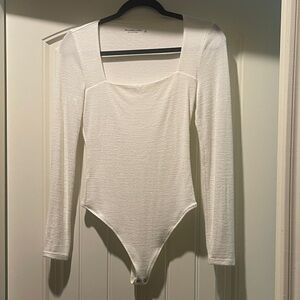 Women’s White Long Sleeve Square Neck Bodysuit